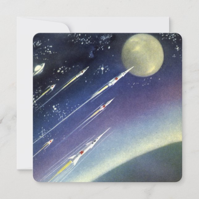 Vintage Science Fiction Rockets in Space by Planet (Front)