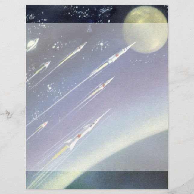 Vintage Science Fiction Rockets in Space by Planet (Front)