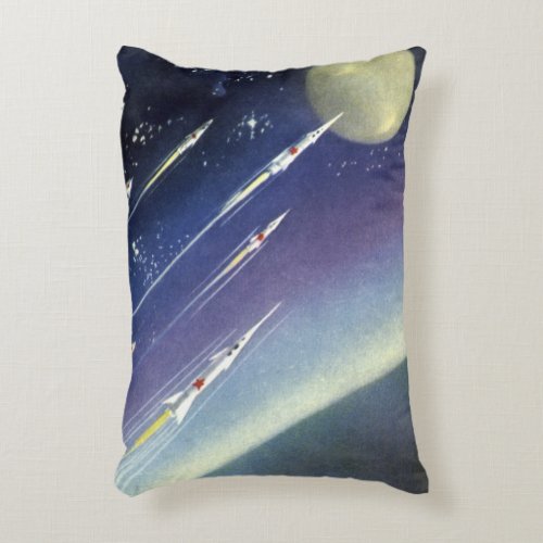 Vintage Science Fiction Rockets in Space by Planet Accent Pillow