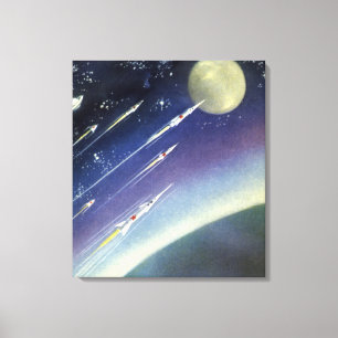 Vintage Science Fiction Rockets in Space by Planet Canvas Print