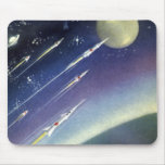 Vintage Science Fiction Rockets in Space by Planet Mouse Pad