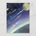 Vintage Science Fiction Rockets in Space by Planet Postcard