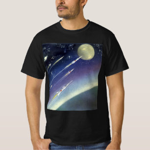 Vintage Science Fiction Rockets in Space by Planet T-Shirt