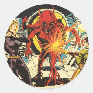Vintage Science Fiction, Sci Fi Alien Attacking Classic Round Sticker