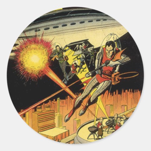 Vintage Science Fiction Sci Fi Aliens from UFO Classic Round Sticker