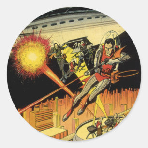 Vintage Science Fiction, Sci Fi Aliens from UFO Classic Round Sticker