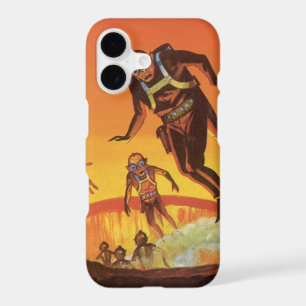 Vintage Science Fiction, Sci Fi Aliens in Volcano iPhone 17 Case