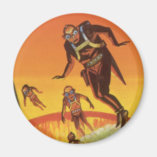 Vintage Science Fiction, Sci Fi Aliens in Volcano Magnet