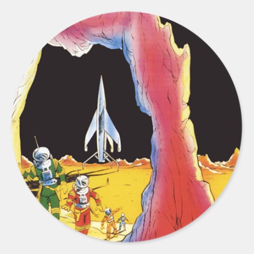 Vintage Science Fiction Sci Fi Aliens on Planet Classic Round Sticker