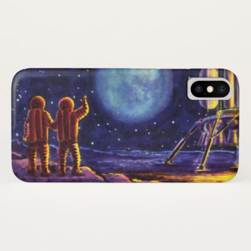 Vintage Science Fiction Sci Fi Astronauts on Moon iPhone X Case