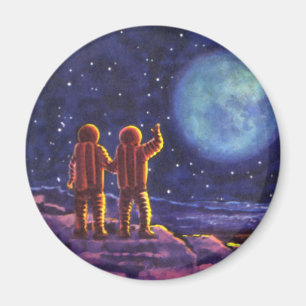 Vintage Science Fiction, Sci Fi Astronauts on Moon Magnet