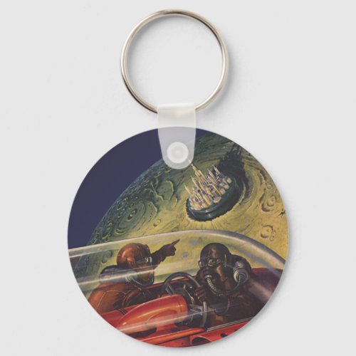 Vintage Science Fiction Sci Fi City on the Moon Keychain