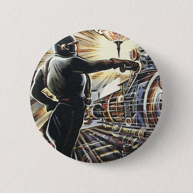 Vintage Science Fiction Sci Fi Futuristic Machines Button (Front)