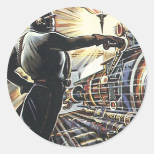Vintage Science Fiction Sci Fi Futuristic Machines Classic Round Sticker