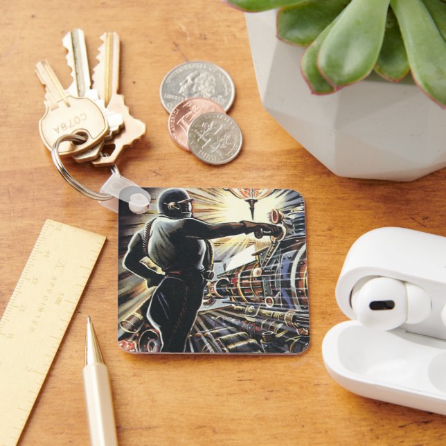 Vintage Science Fiction Sci Fi Futuristic Machines Keychain (Desk)