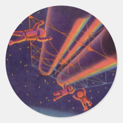 Vintage Science Fiction Sci Fi Rainbow Astronauts Classic Round Sticker
