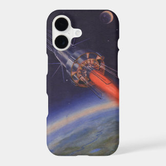 Vintage Science Fiction, Sci Fi Rocket over Earth iPhone 17 Case