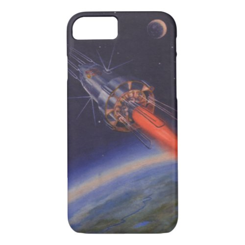 Vintage Science Fiction Sci Fi Rocket over Earth iPhone 87 Case