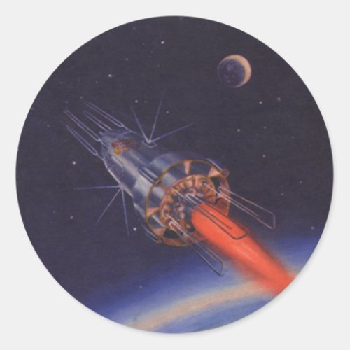 Vintage Science Fiction Sci Fi Rocket over Earth Classic Round Sticker