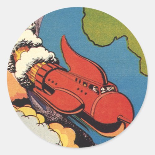 Vintage Science Fiction Sci Fi Rocket over Earth Classic Round Sticker