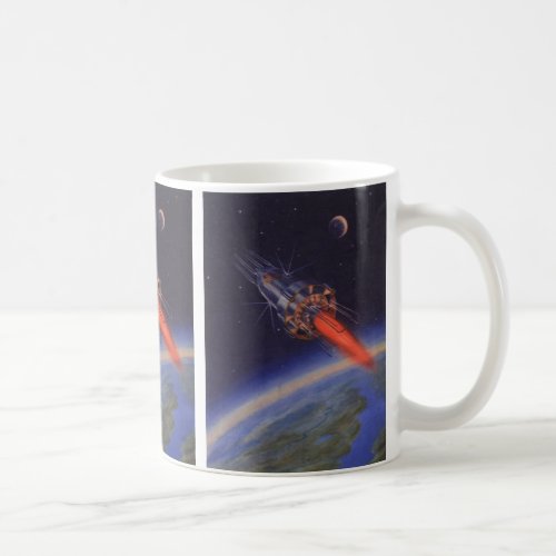 Vintage Science Fiction Sci Fi Rocket over Earth Coffee Mug