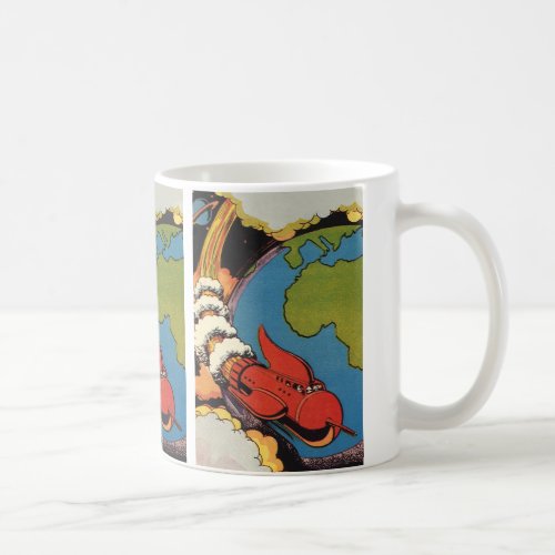 Vintage Science Fiction Sci Fi Rocket over Earth Coffee Mug