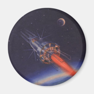 Vintage Science Fiction, Sci Fi Rocket over Earth Magnet