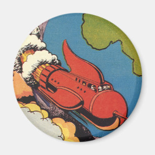 Vintage Science Fiction, Sci Fi Rocket over Earth Magnet