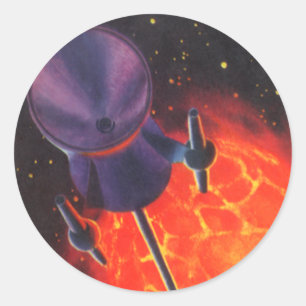Vintage Science Fiction, Sci Fi Rocket, Red Planet Classic Round Sticker