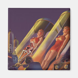 Vintage Science Fiction, Sci Fi Scientists in Lab Magnet