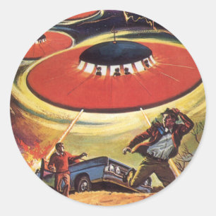 Vintage Science Fiction, Sci Fi UFO Alien Invasion Classic Round Sticker
