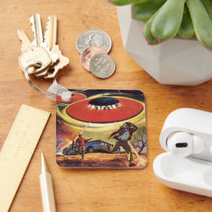 Vintage Science Fiction, Sci Fi UFO Alien Invasion Keychain