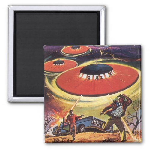 Vintage Science Fiction Sci Fi UFO Alien Invasion Magnet