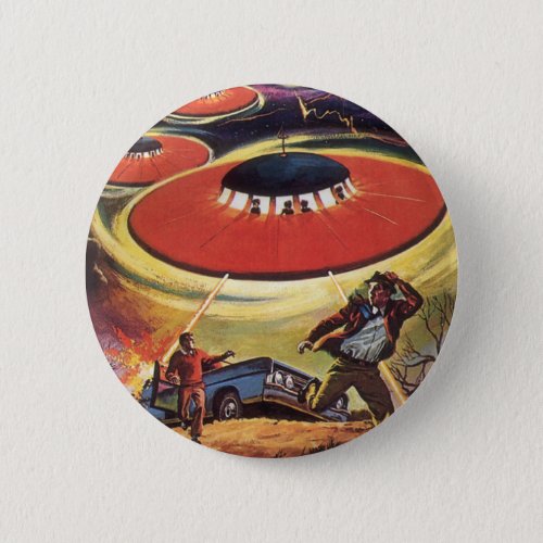 Vintage Science Fiction Sci Fi UFO Alien Invasion Pinback Button