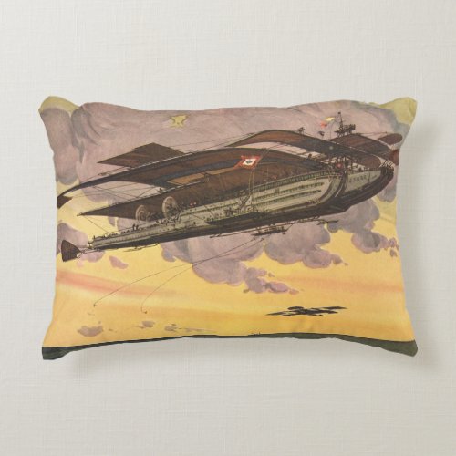 Vintage Science Fiction Seaplane Airplane Ship Accent Pillow