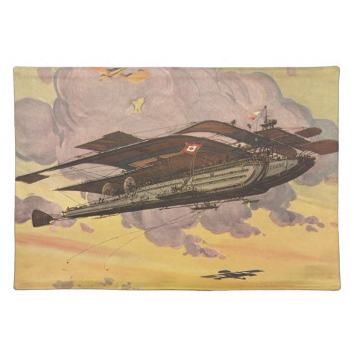 Vintage Science Fiction Seaplane Airplane Ship Cloth Placemat
