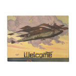 Vintage Science Fiction Seaplane Airplane Ship Doormat