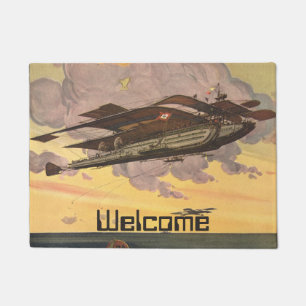 Vintage Science Fiction Seaplane Airplane Ship Doormat