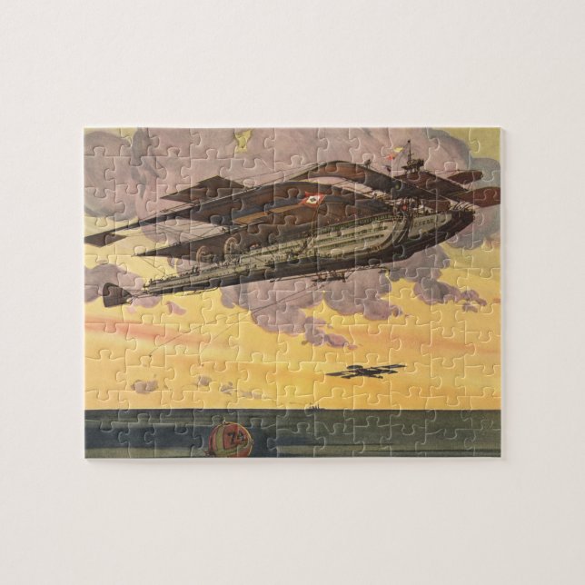 Vintage Science Fiction Seaplane Airplane Ship Jigsaw Puzzle (Horizontal)