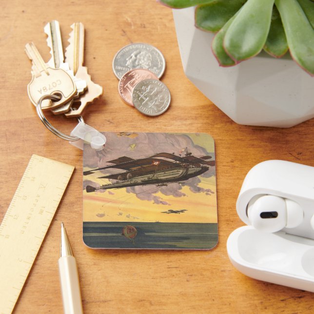 Vintage Science Fiction Seaplane Airplane Ship Keychain (Desk)