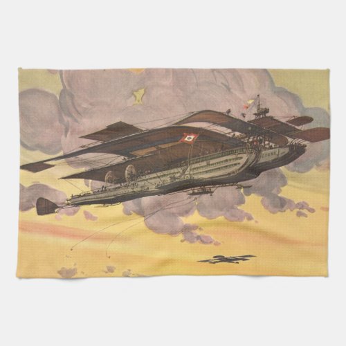 Vintage Science Fiction Seaplane Airplane Ship Kitchen Towel