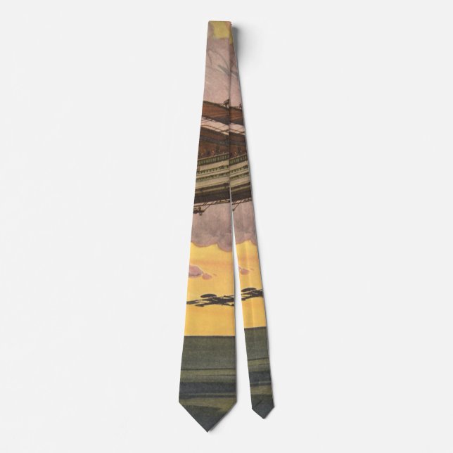 Vintage Science Fiction Seaplane Airplane Ship Neck Tie (Front)