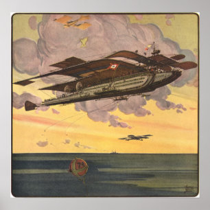 Vintage Science Fiction Seaplane Airplane Ship Poster