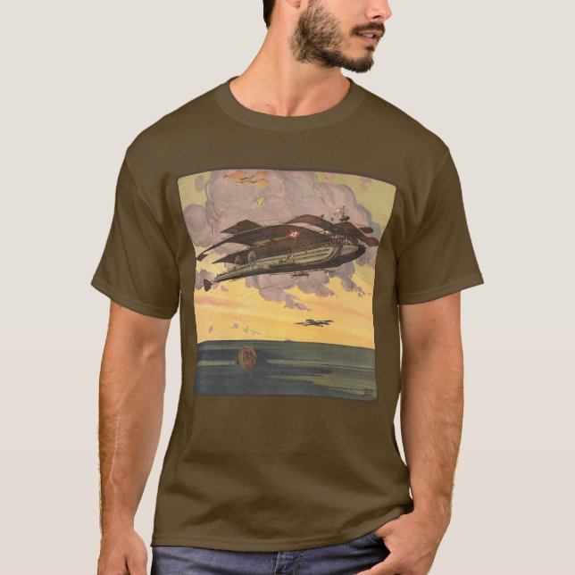 Vintage Science Fiction Seaplane Airplane Ship T-Shirt (Front)