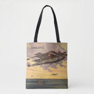 Vintage Science Fiction Seaplane Airplane Ship Tote Bag