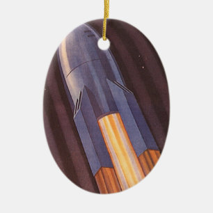 Vintage Science Fiction Space Ship Rockets Ceramic Ornament