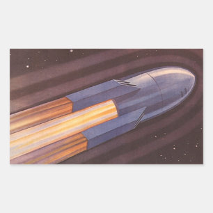 Vintage Science Fiction Space Ship Rockets Rectangular Sticker