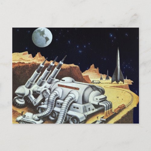 Vintage Science Fiction Space Station on the Moon Postcard