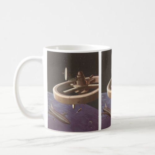 Vintage Science Fiction Space Station with Planet Coffee Mug