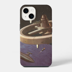 Vintage Science Fiction, Space Station with Planet iPhone 14 Case